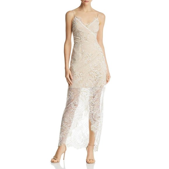 WAYF GWEN LACE METALLIC FORMAL DRESS